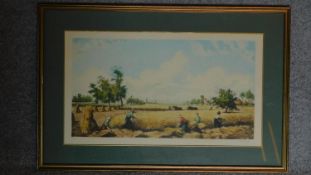 A limited edition lithograph, harvest scene, signed lower right in pencil, 36 x 64cm