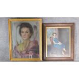 A framed pastel portrait of a lady, gallery label verso and another pastel portrait, inscription