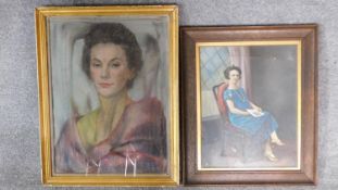 A framed pastel portrait of a lady, gallery label verso and another pastel portrait, inscription