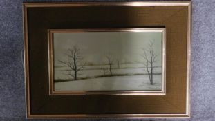 An oil on board, winter landscape, signed Michael Hill in 1970's vintage frame. 54x76cm