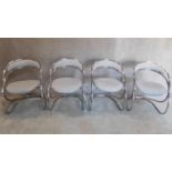 Four metal frame, upholstered, vintage 70's dedar fabric chairs H.78cm