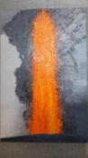 A large unframed oil on canvas, "rites of Passage" Anthony Cantons, gallery label verso. 63x107cm