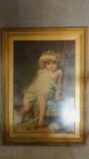 A large Victorian oleograph, child on stool next to broken vase, set in glazed gilt wood frame, 90 x