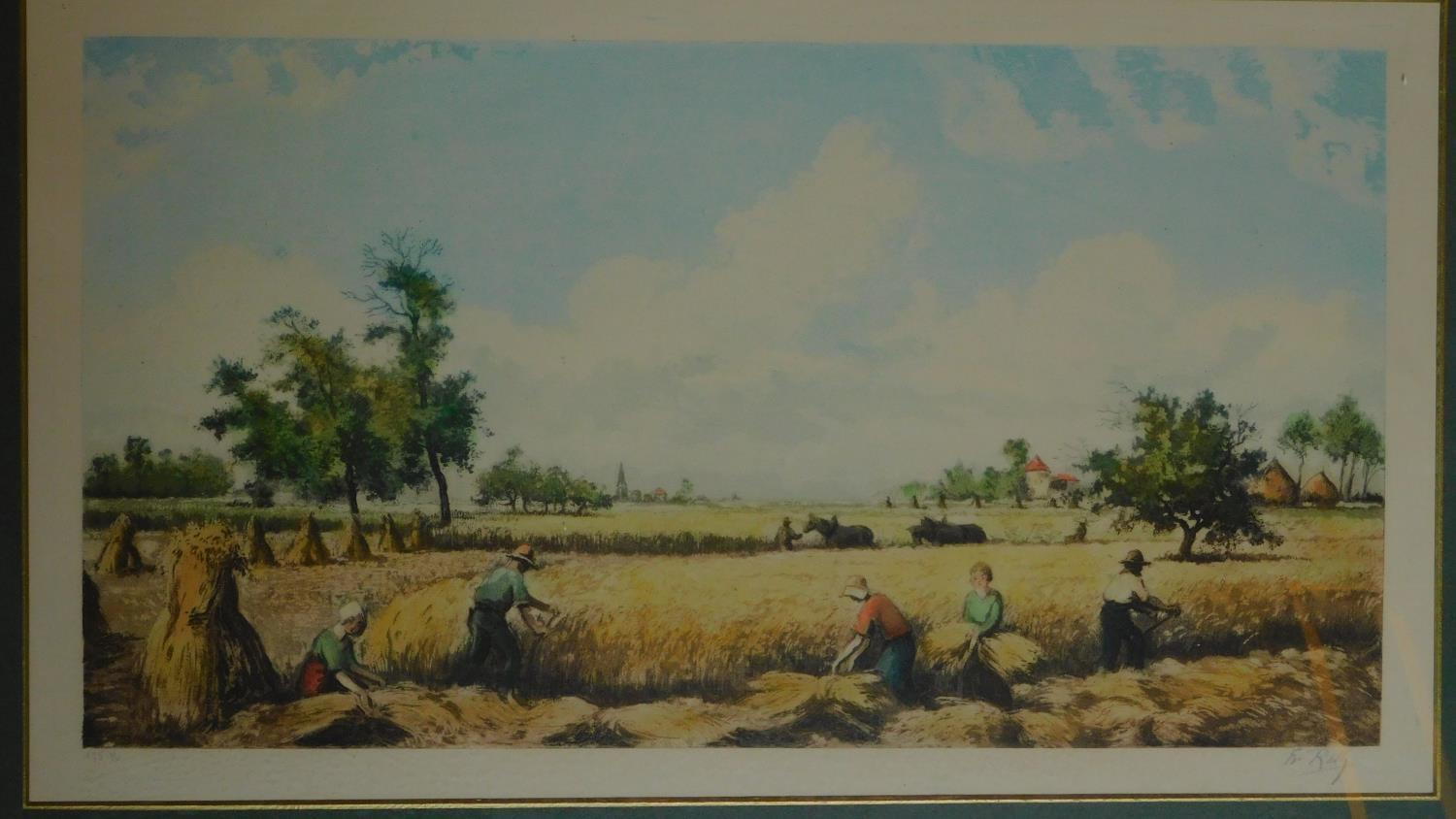 A limited edition lithograph, harvest scene, signed lower right in pencil, 36 x 64cm - Image 2 of 4