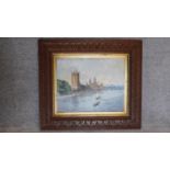 A 20th century oil on canvas, Thames by Parliament, in oak frame, 39 x 50cm