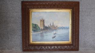 A 20th century oil on canvas, Thames by Parliament, in oak frame, 39 x 50cm