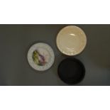 A Wedgwood black basalt bowl and two Wedgewood plates. 27x2cm