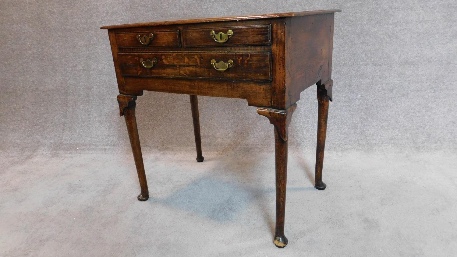 A Georgian country oak lowboy, fitted drawers on cabriole supports. 70x72x45cm - Image 3 of 7