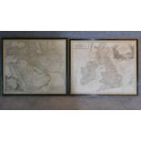 Two old framed and glazed maps of the British Isles and the Persian gulf. 55x61cm