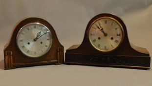 Two mid 20th century oak cased mantel clocks. H.25 W.38 D.15cm