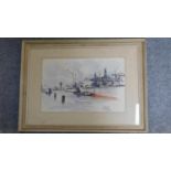 A framed and glazed watercolour of a harbour scene, framed and glazed, signed and inscribed verso.