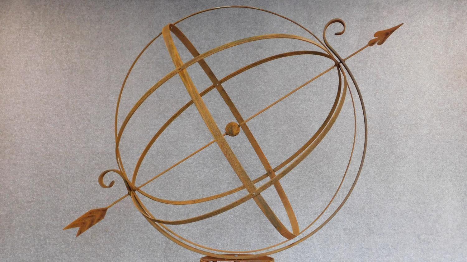 A large full height metal garden armillary sphere with revolving central globe. H.205cm - Image 2 of 4