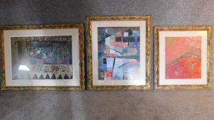 A collection of three framed and glazed prints of various modern art pieces. 82x105cm