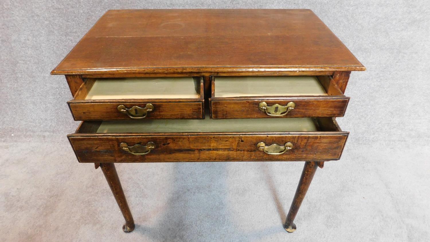 A Georgian country oak lowboy, fitted drawers on cabriole supports. 70x72x45cm - Image 2 of 7