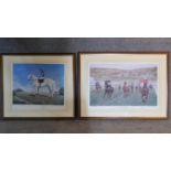 Two large framed and glazed prints of horse racing interest. 85x29cm