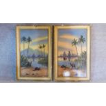 A pair of gilt framed oils on card, Egyptian desert scenes. 88x58cm