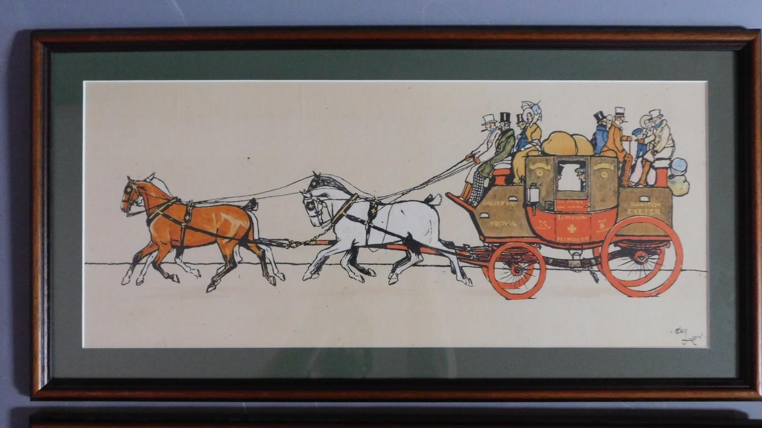 A pair of framed and glazed coaching lithographs after Cecil Aldin. 70x36cm - Image 2 of 3