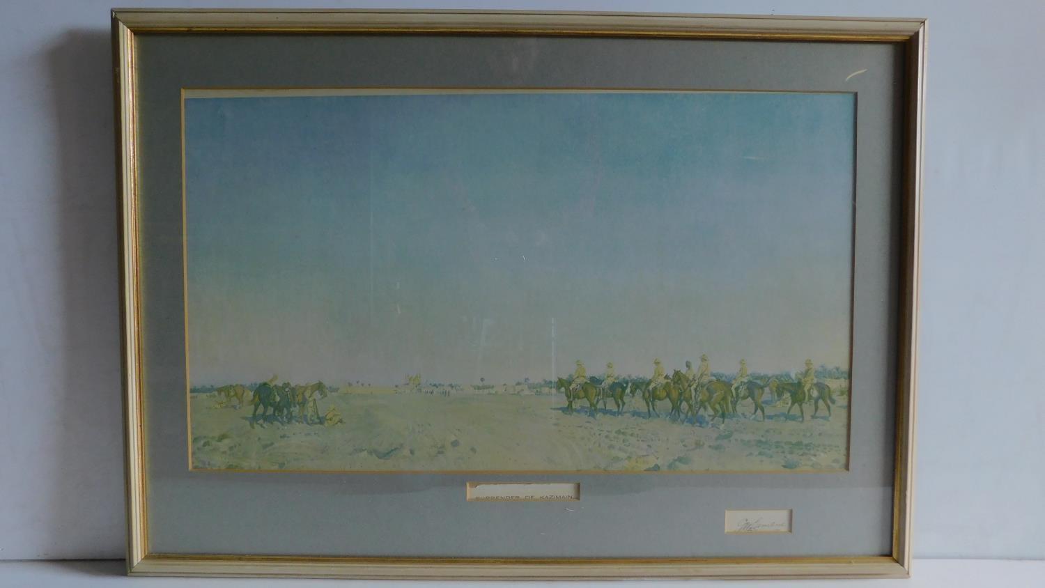 A large framed and glazed print, Surrender at Kazimain, signed G. W. Lambert. 92x66cm.