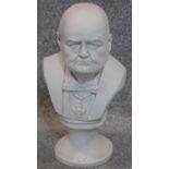 A Carrara marble bust of Churchill, inscribed to base. H.31cm