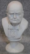 A Carrara marble bust of Churchill, inscribed to base. H.31cm