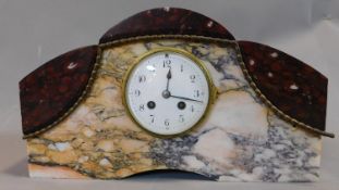 A French Art Deco veined marble mantel clock. H.22 W.39cm