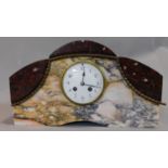 A French Art Deco veined marble mantel clock. H.22 W.39cm