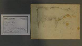 A pencil sketch of a cow, by Edward Stott. Paper with some provenance included. 25x18