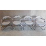 Four metal frame, upholstered, vintage 70's dedar fabric chairs H.78cm