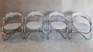 Four metal frame, upholstered, vintage 70's dedar fabric chairs H.78cm