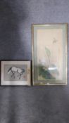 A signed framed Chinese watercolour of a Kingfisher (glass broken) and a Chinese watercolour of a