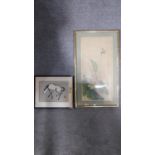 A signed framed Chinese watercolour of a Kingfisher (glass broken) and a Chinese watercolour of a