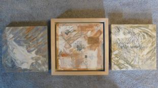 A pair of mixed media works on canvas by Georgia Papageorge and a framed similar by the same artist.