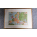 An oak framed and glazed Bacon's Standard map of Europe. 103x73cm
