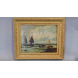 A 19th century gilt framed oil on canvas, sailing ships on stormy seas. 48x41cm