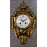 A 19th century ormolu cased cartel clock with porcelain dial marked Raingo Freres, Paris, 38x23cm (