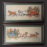 A pair of framed and glazed coaching lithographs after Cecil Aldin. 70x36cm