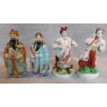 A pair of chinese figures and a pair of Russian similar. H.25cm