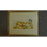 A framed and glazed watercolour of a young man, signed Myles Antony. 45x54cm