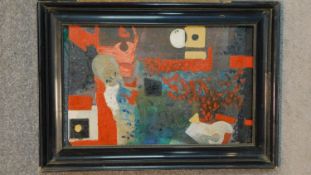 A framed oil on board, abstract composition. 68x48