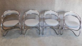 Four metal frame, upholstered, vintage 70's dedar fabric chairs H.78cm