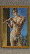 A framed oil on board of a young man. 45x30cm