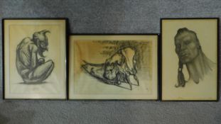 Three various framed and glazed charcoal sketches. 43x57cm