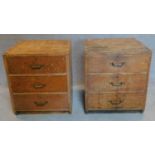 A pair of mid 20th century pine three drawer filing cabinets. 70x61x61cm