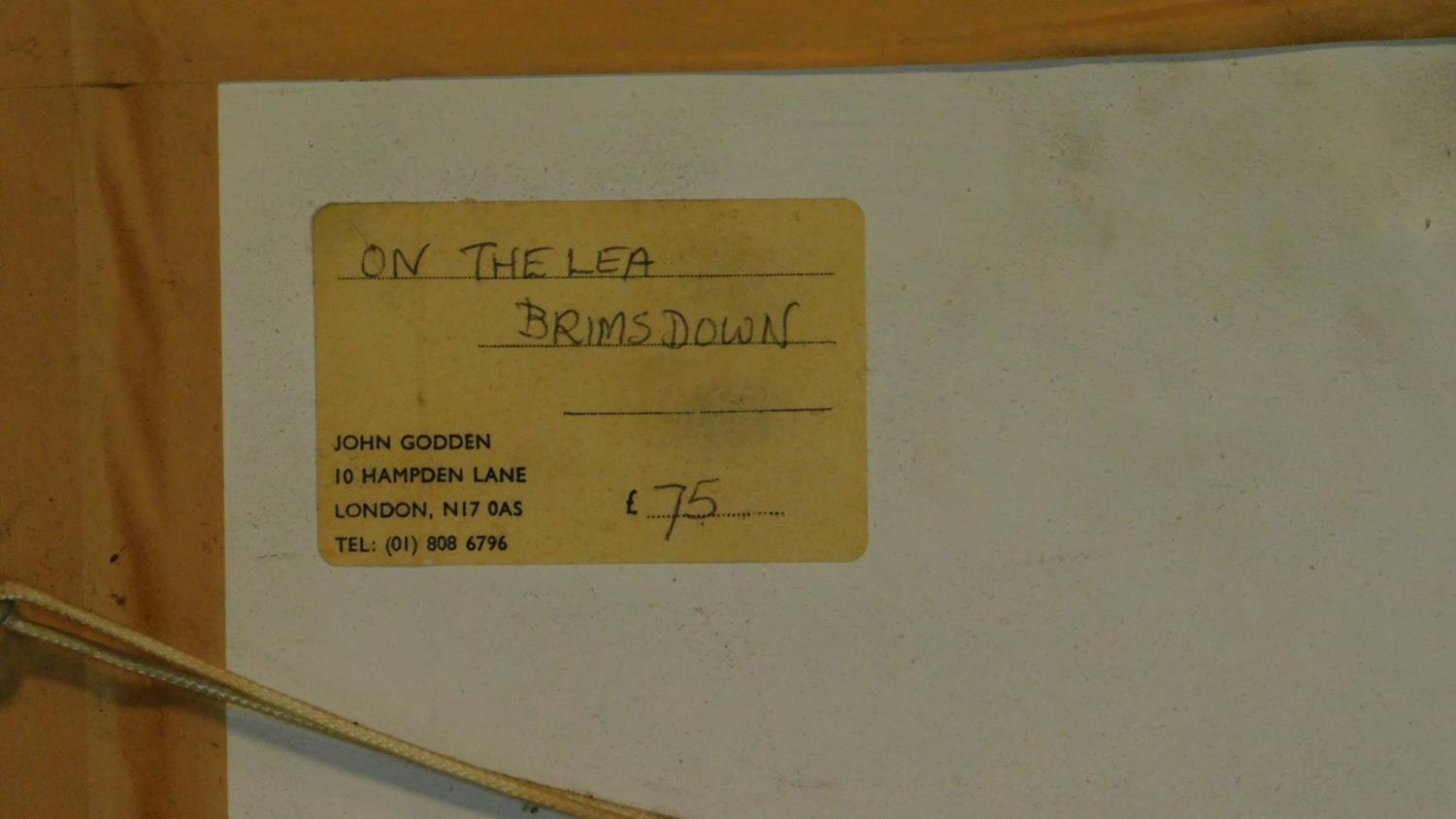 A framed oil on board, On the Lea, Brimsdown, Industrial landscape, John Godden, gallery label - Image 4 of 4