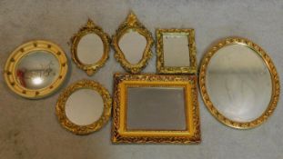 A collection of seven small gilt mirrors. 30x36cm (largest)