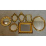 A collection of seven small gilt mirrors. 30x36cm (largest)