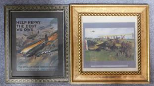 Two framed and glazed prints of R.A.F. interest from both World Wars. 85x49cm (largest)