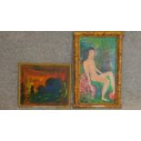 Two framed oil paintings on board. 47x29cm