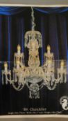 A Waterford crystal six branch chandelier. H.76 W.28. dismantled with original company advertising