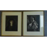 A pair of framed and glazed monochrome prints, Van Dyke, Rembrandt portraits. 54x44cm